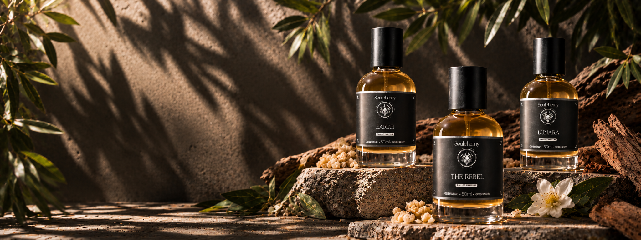 Soulchemy botanical perfumes in golden light
